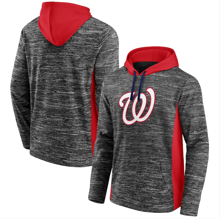 Men's Washington Nationals Gray Red Instant Replay Color Block Pullover Hoodie